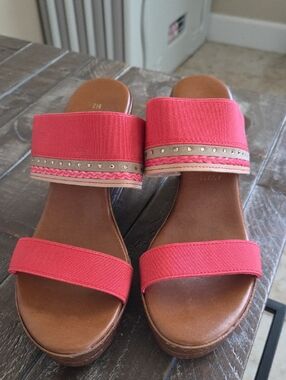 Italian Shoemakers Coral Pink Slide Sandals with Braided Trim